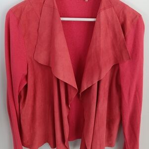 ELIE TAHARI Coral Lamb Suede & Silk Blend Open Waterfall Jacket Women's XL
